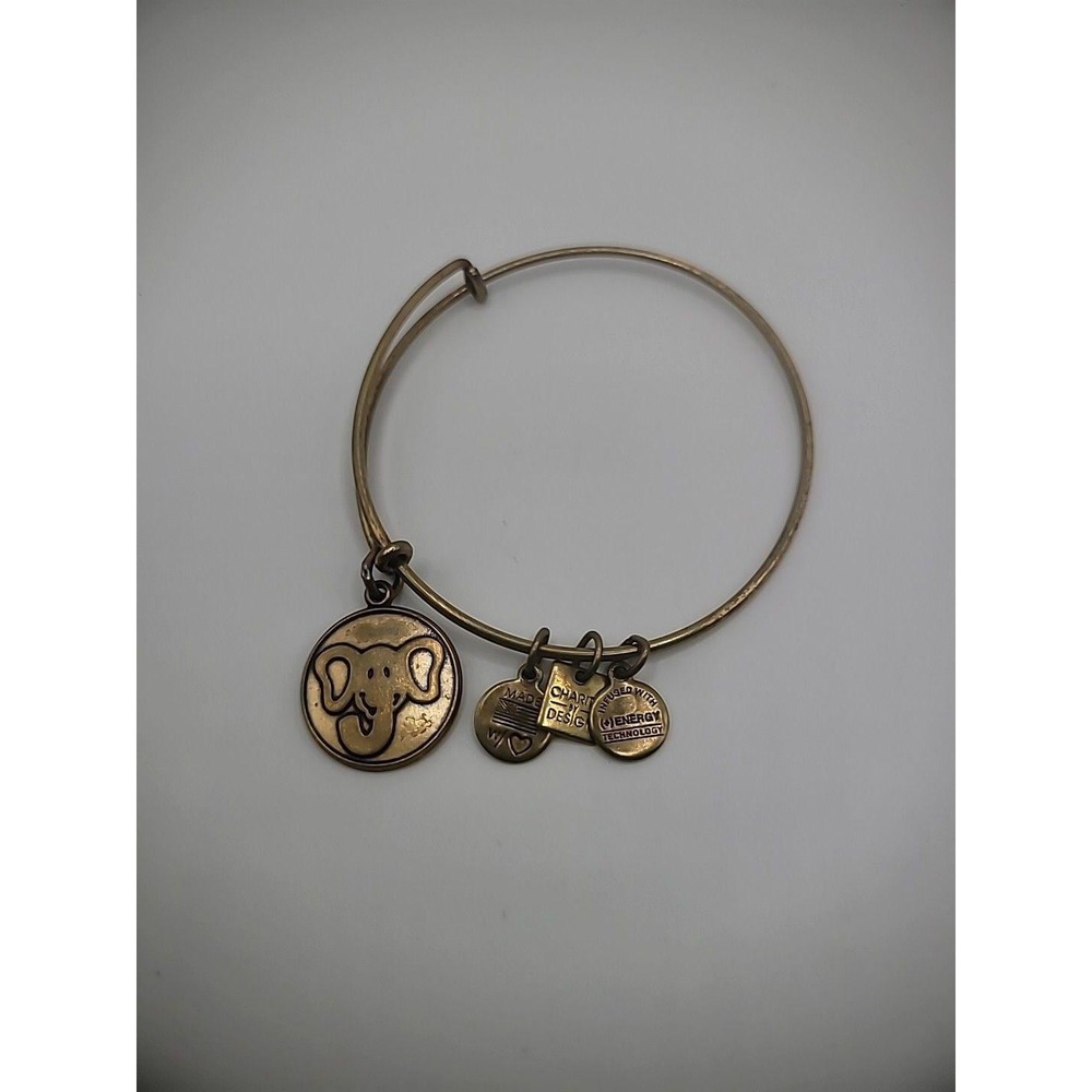 Vintage Alex and Ani Bracelet Elephant Charm Gold Tone Jewelry Costume